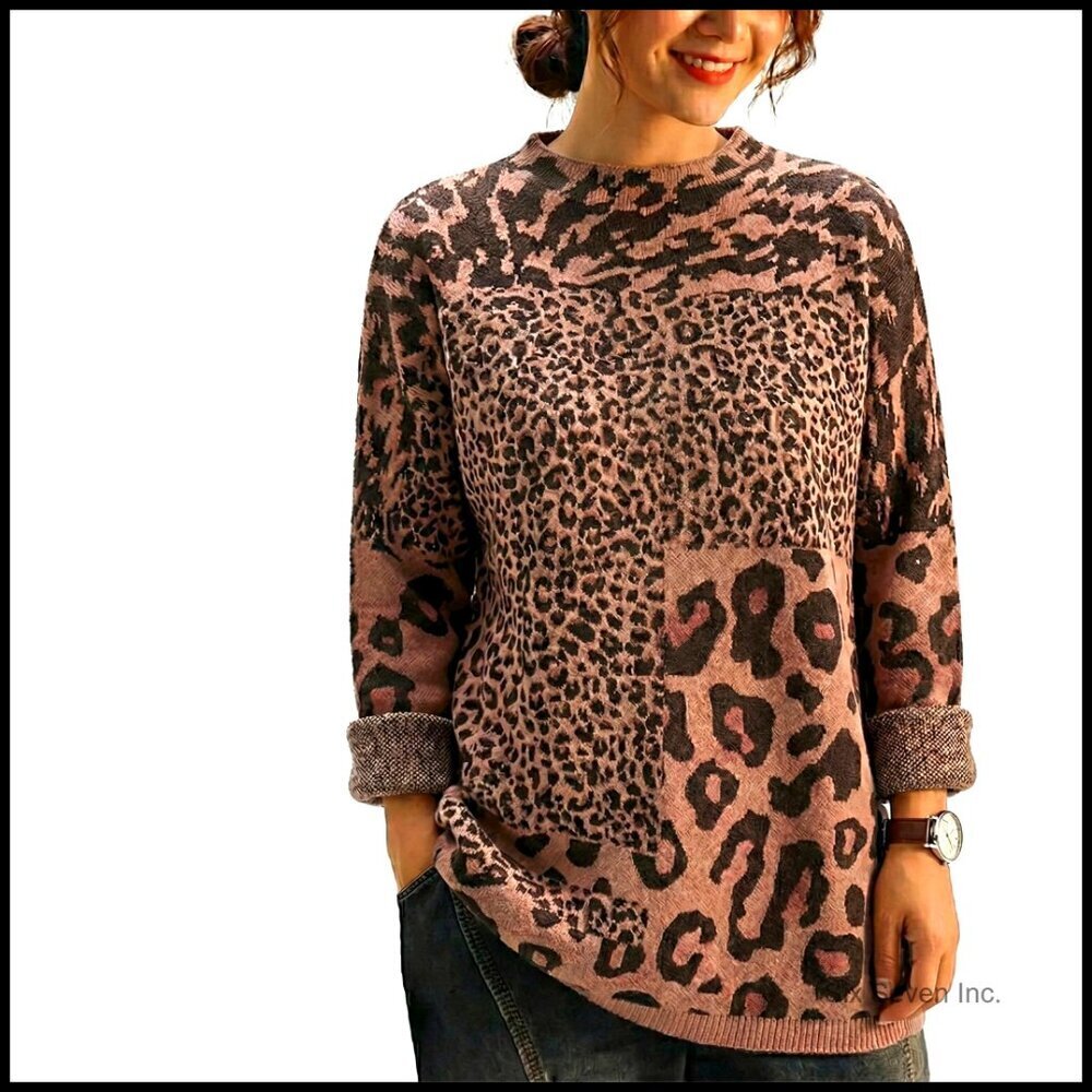 Oversized Boho Graphic Knit Pullover Sweater Long Sleeve Loose Fit Drop Shoulder